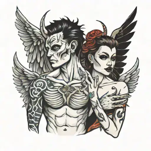 A Man Mis Demon Mis Angel With An Angel And Demon Wing