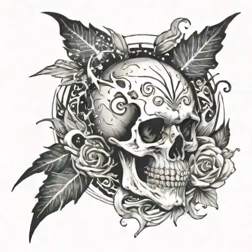 Skull With Galaxy And Fire Surrounded