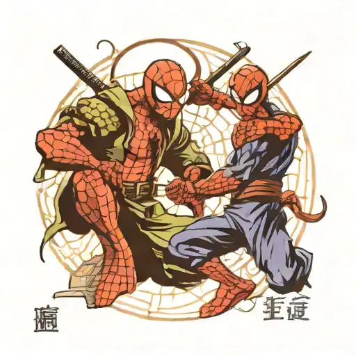 Spiderman Samurai Fighting Goblin