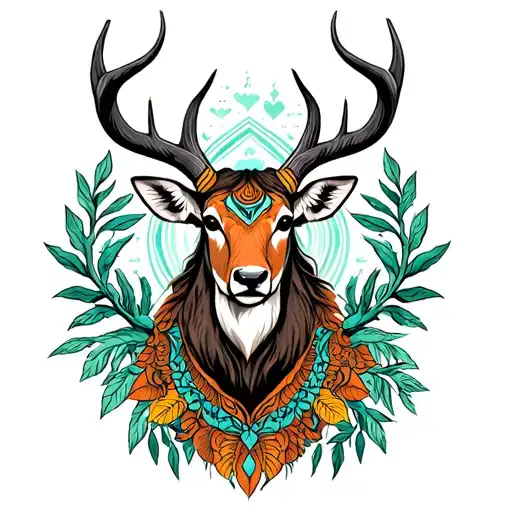 Venado With Symmetric Long Horns In Tree Life