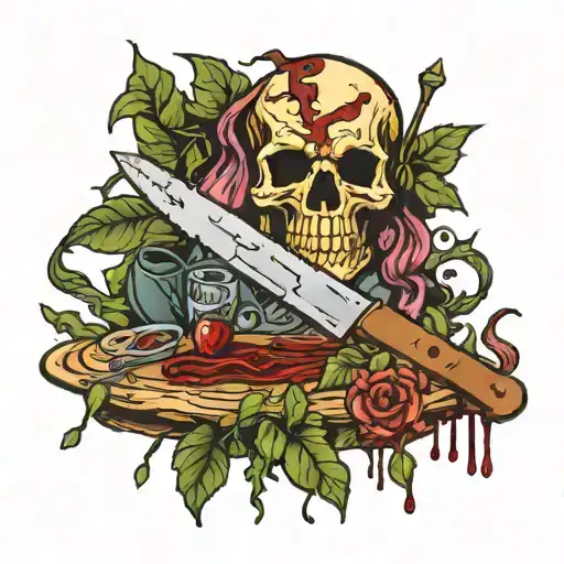 Table With Knife With Love Dad And Blood Dripping With Vines