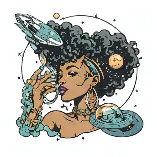 A Afrocentric Woman With The Galaxy Throughout Her Hair While In Space