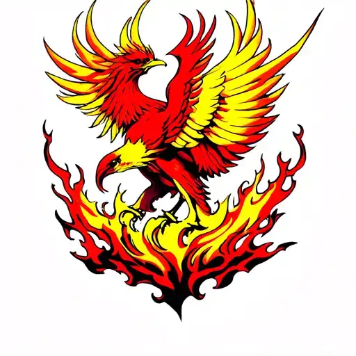 Red And Yellow Phoenix Rising From Ashes Symbolizing Overcoming Ptsd