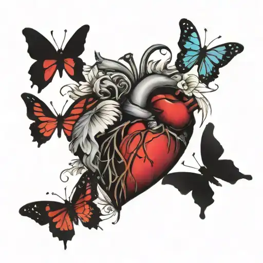 A Broken Heart That's Stitched Together With A Kay In The Middle Surrounded By Butterflies