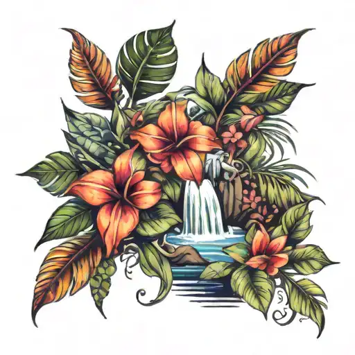 Waterfall Tropical Foliage