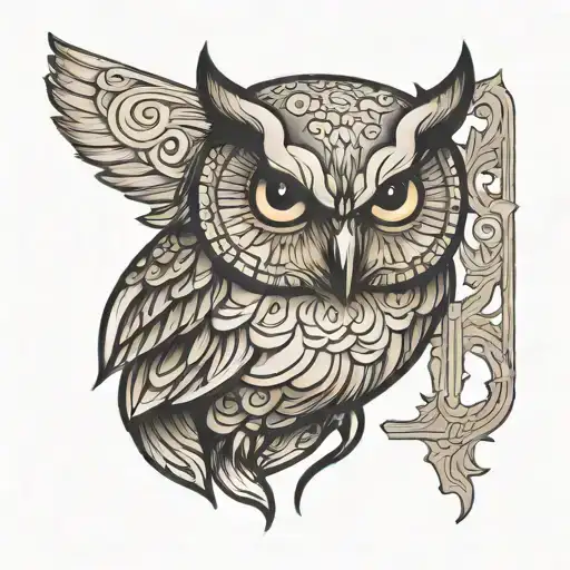 Owl Looking Left Outline