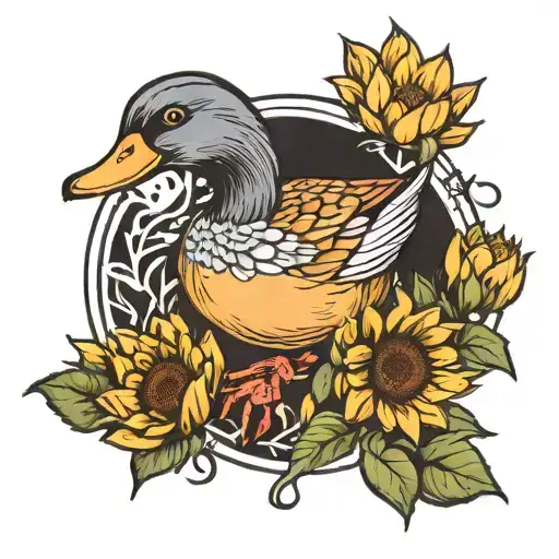 Duck With Sunflower In One Hand And A Knife In Other