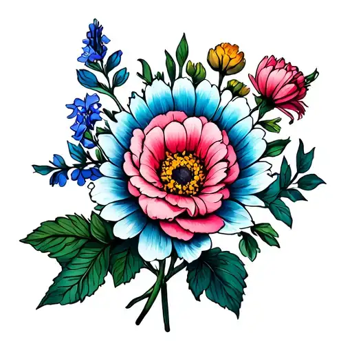 Rose Daisy Hawthorn Larkspur Cosmos Chrysanthemum Peony