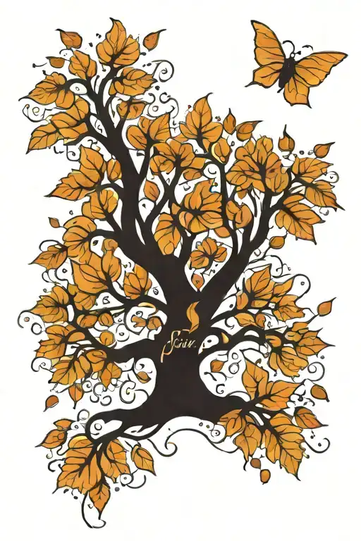 Family Tree With Falling Leaves As Names Incorporated