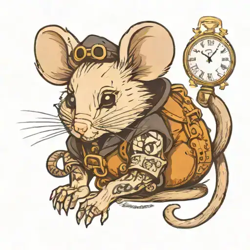 Female Mouse Wearing A Leather Vest Holding A Pocket Watch