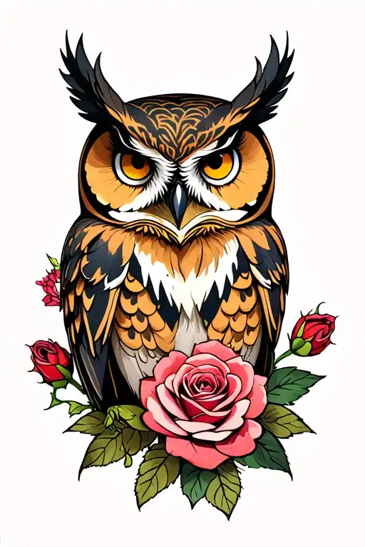 Owl And Roses