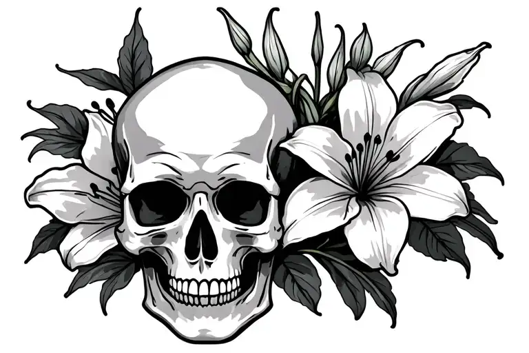 Lily Flowers And Skull