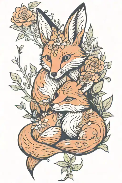 Fox And Rabbit Curled Up Together In Nature Scene