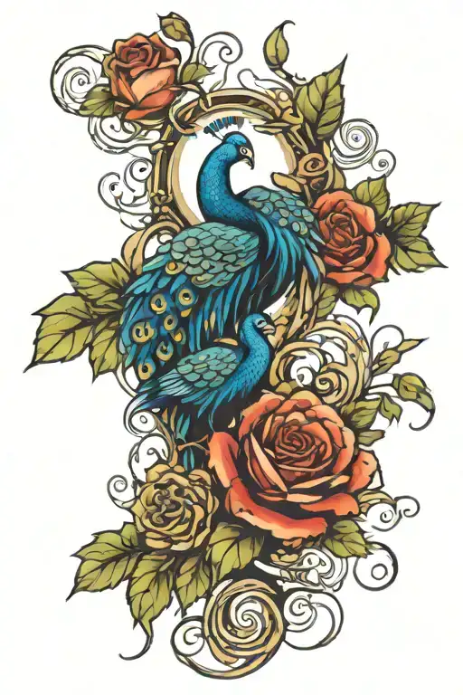 Good Vs Evil Intwined With Peacock Intwined With Thorny Roses