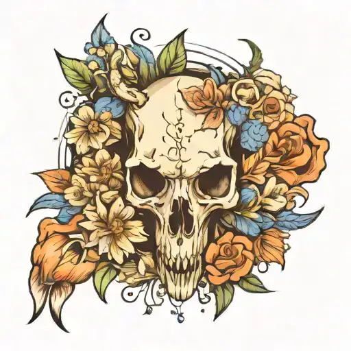 Animal Skull Surrounded By Flowers