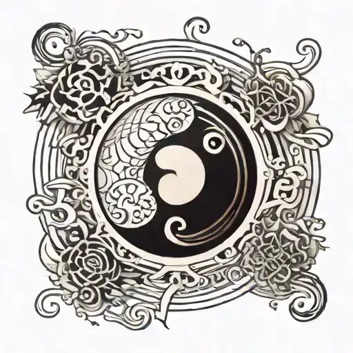 Yin Yang Symbol Incorporating Musical Elements In The White And Technological Elements In The Black