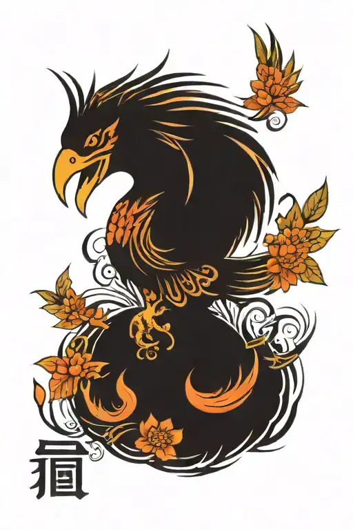 Japanese Word And Phoenix Bird