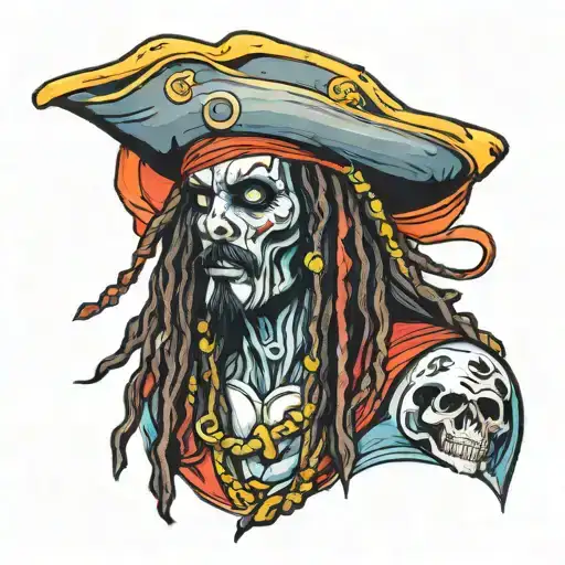 Colorful Pirate Ghost With Dreads Hanging Down From A Side View On Lower Arm