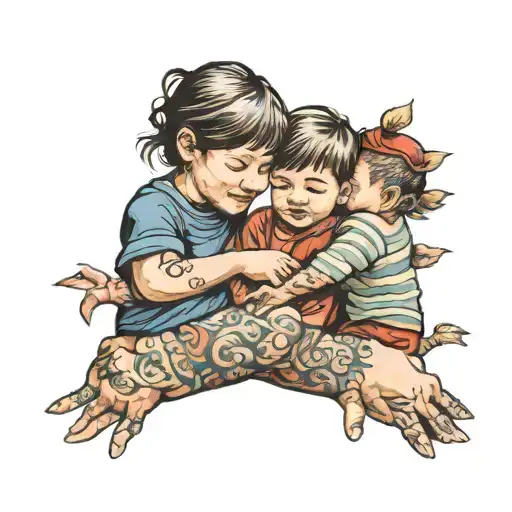 Two Small Boys One Older Holding Hand With Mother