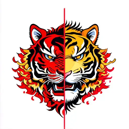 Split Head With Half Being Chinese New Year Dragon And The Other Half A Tiger