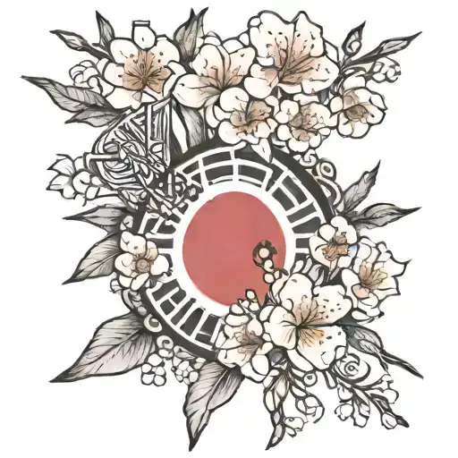 South Korea Flag And Sakura On Collarbone And Chest