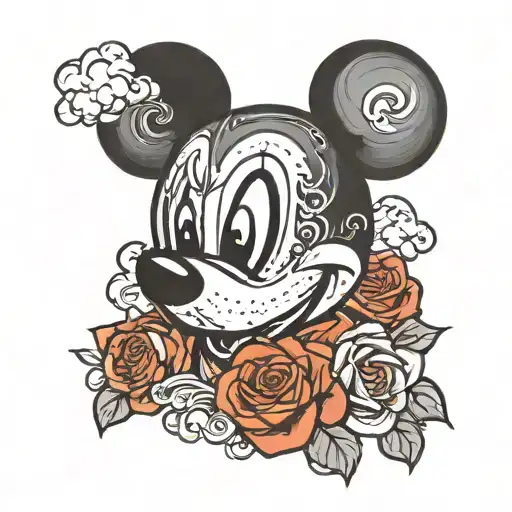 Mickey Mouse Black Face Red Roses And Clouds From Heaven