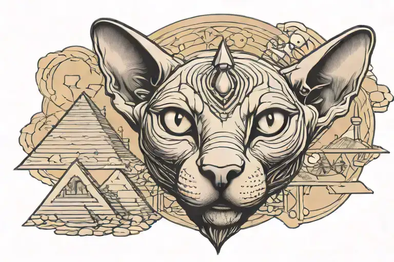Egyptian Sphynx Statue With Pyramids