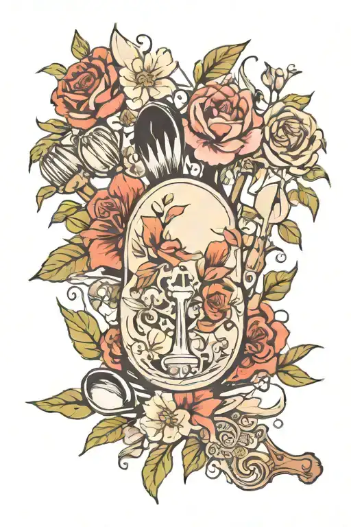 Floral Baking Utensils And Surrounded