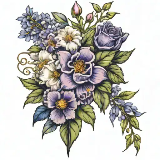 Birth Flower Bouquet With Violetsdaffadils Chrithathamus