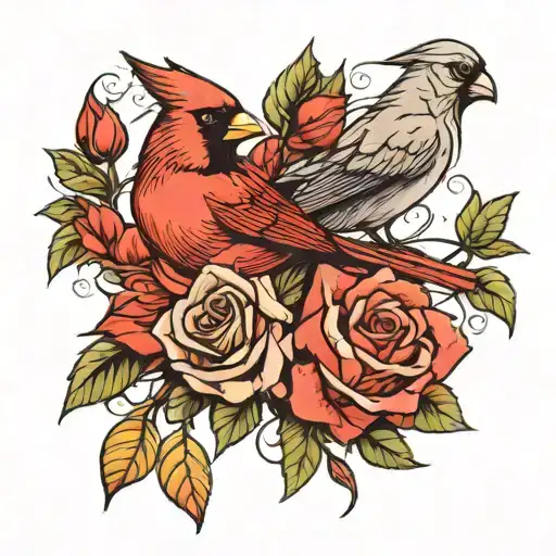 Rose And Cardinal Bird