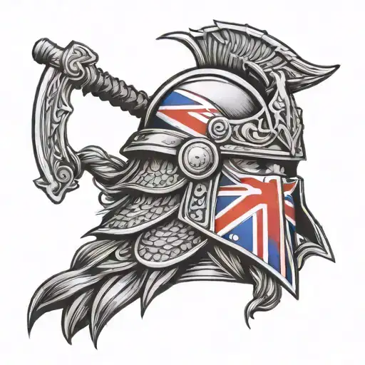 Norse Warrior With Uk Flag And Uk Military Helmet