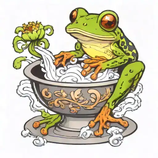 Tree Frog On Pot Of Boiling Water