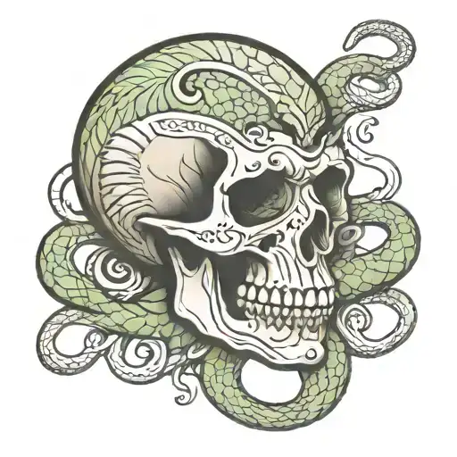 Half Skull With Snake Wrapped