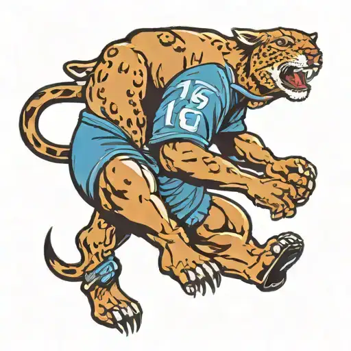 Wild Cougar Jumping To Bite A Football With A Light Blue Jersey And The Number 16