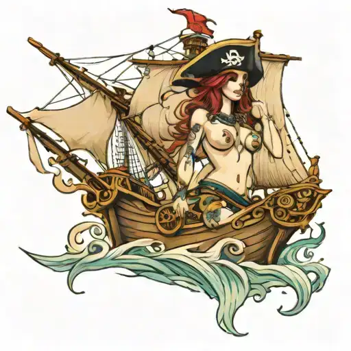Nude Female Pirate Ship Sailing