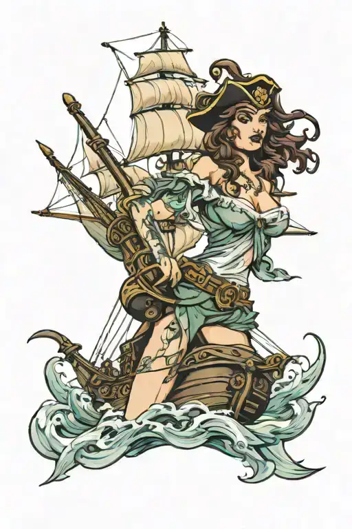 Nude Female Pirate Ship Sailing