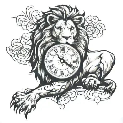 Lion Tattoo With Clock With Jesus' Birth Date
