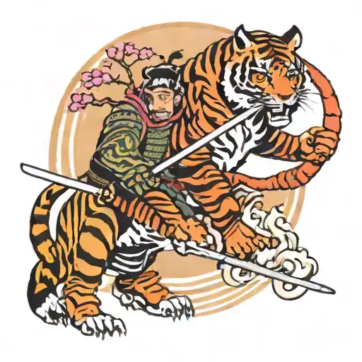 Samurai And Tiger With Katana