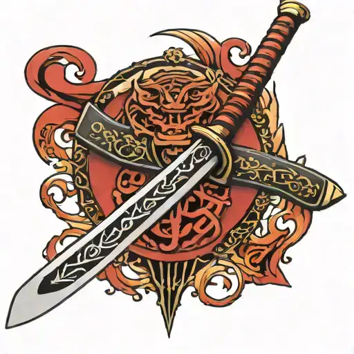 Katana With Chinese Letters On The Blade
