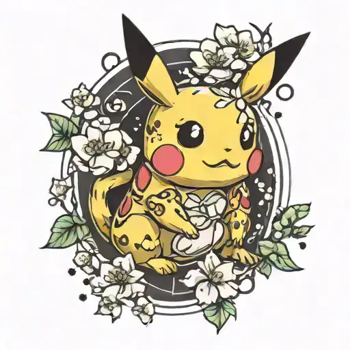 Pikachu Pokemon With Cherry Blossoms