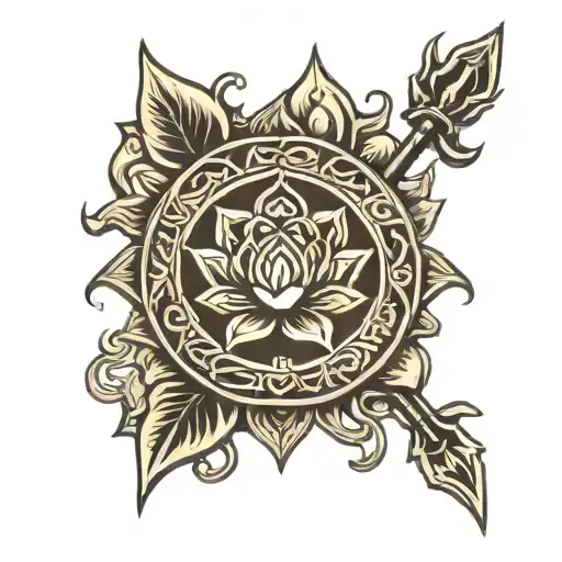Lotus Flower Hindu Trident Odin Spear Norse Shield Celtic Knot