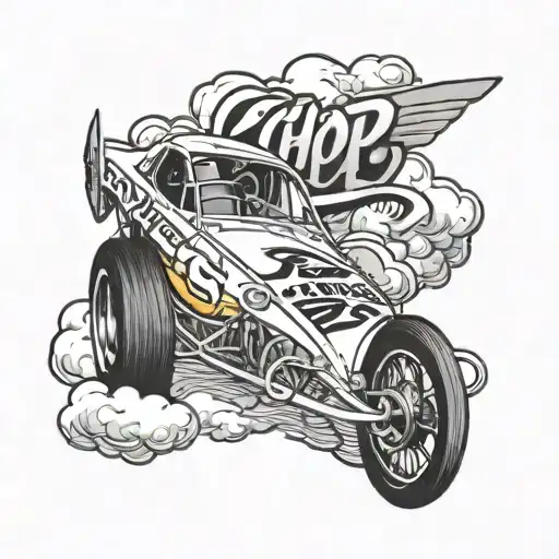 Jimmy Johnson Race Car With Clouds Behind It And Cursive Lettering Below Saying Chop