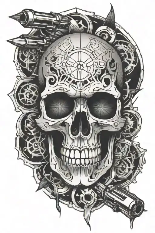 Skull Bullet Smoke Geo Symteric Shapes Tatto