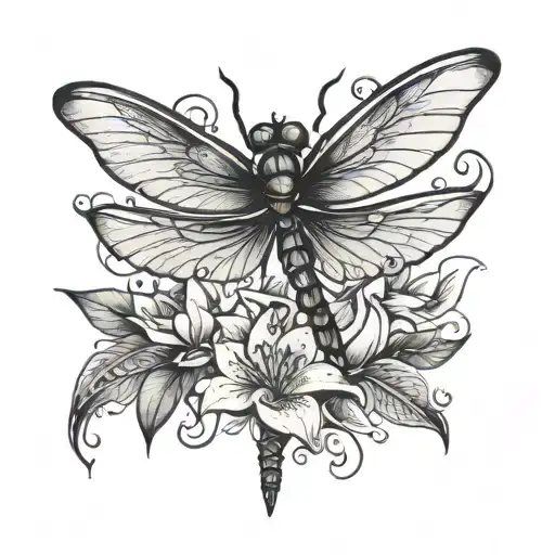 Dragonfly And Lilly Wings