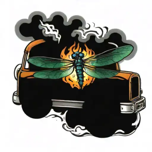 Dragonfly And Truck Engulfed In Flames