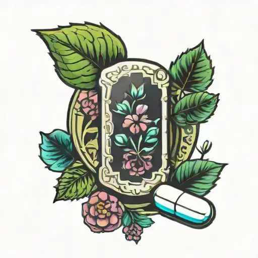 Pharmacy Tablets And Pills With Floral Background