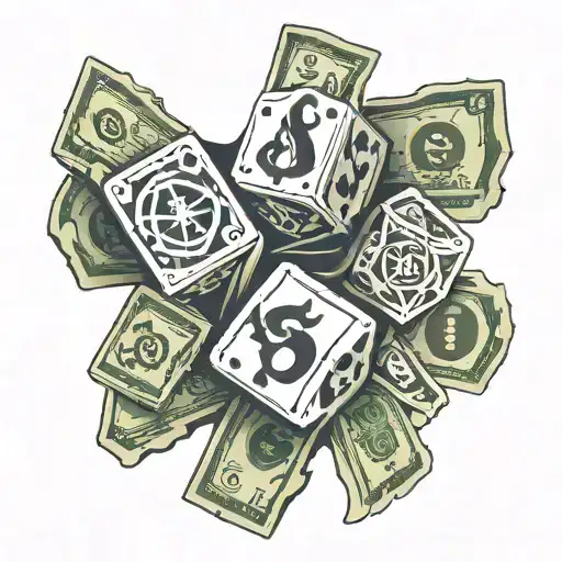 Dice And Dollars Signs Intertwined Representing The Client's Forearm