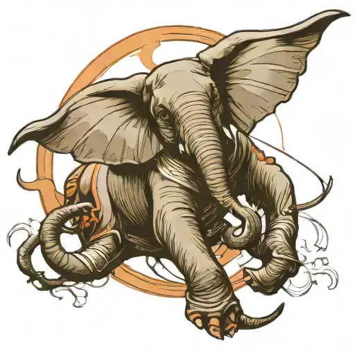 Elephant Playfull Chasing A Plane Flying In The Sky