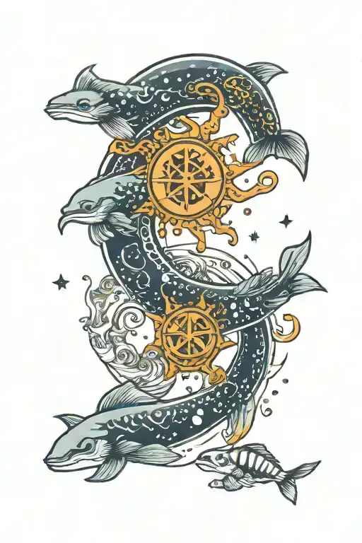 Cancer Zodiac Sign Surround By Ocean Animals And The Moon