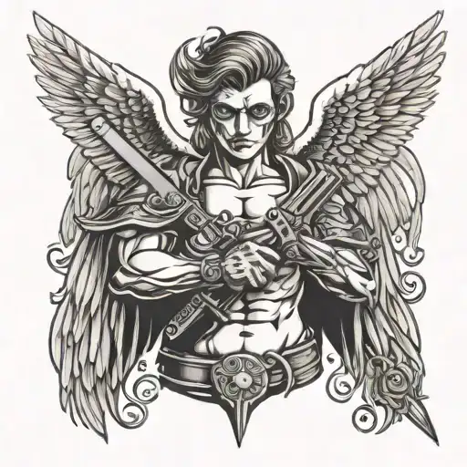 Gun Angel Holding A Sword